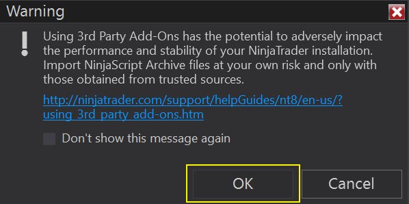 Import warning dialog