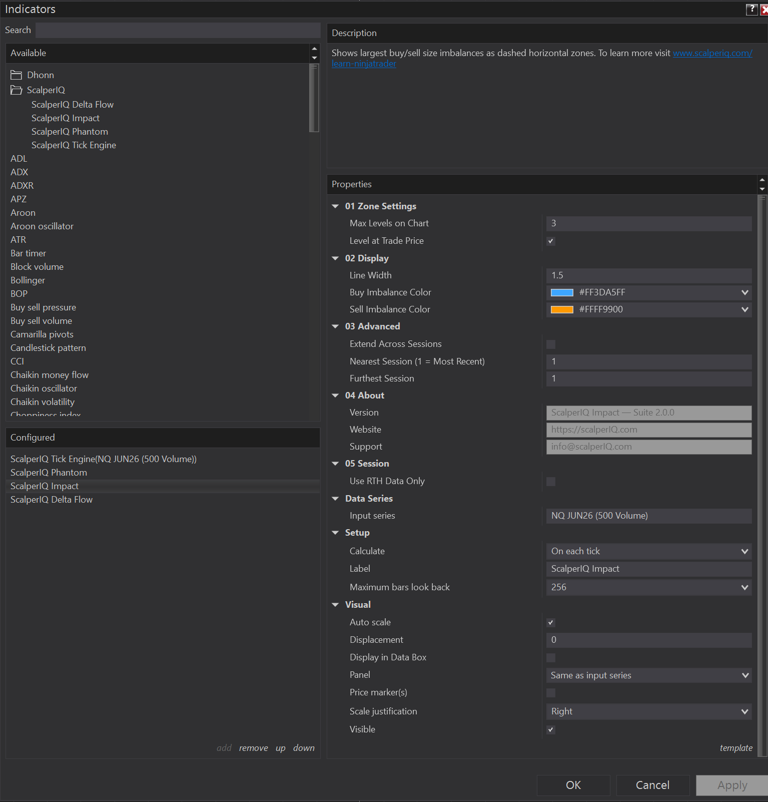Impact indicator settings