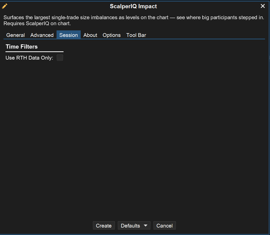 Impact session settings