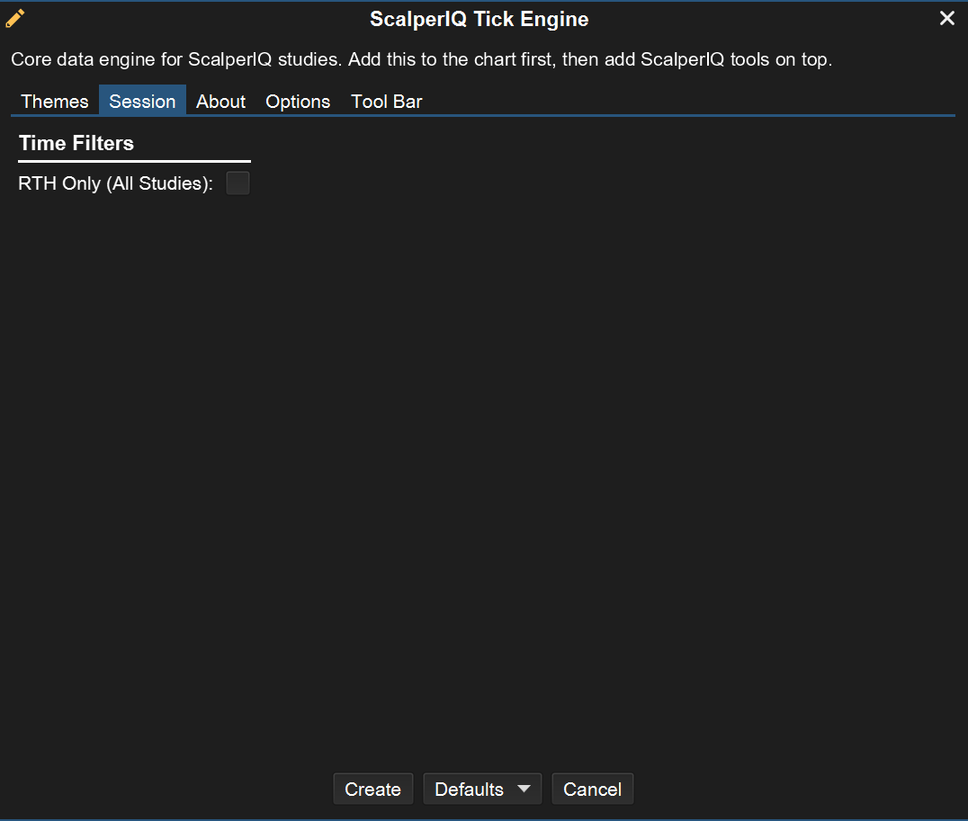Tick Engine session settings